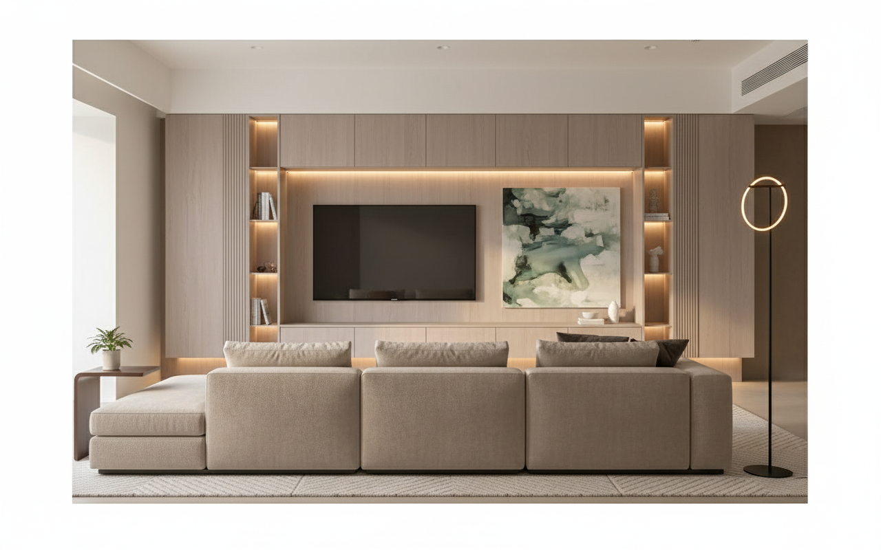 壁面収納とソファ